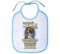 Babero la vida es mejor con un perro raza Springer Spaniel que se llama personalizable con nombre - Celeste