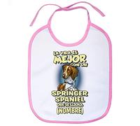 Babero la vida es mejor con un perro raza Springer Spaniel que se llama personalizable con nombre - Rosa