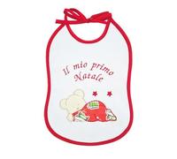 Babero para bebé Gnomo "Mi primera Navidad" con bordado de 24 x 24 cm con cordones de algodón 100 % fabricado en Italia