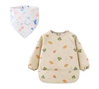 Babero Para Bebés De 1 Pieza, 1 Pieza De Tres Piezas De Bufanda, Bolsa De Arroz De Alimentación Estampada Para Niños, Capa De Manga Larga Impermeable, Accesorios A Prueba De Manchas.