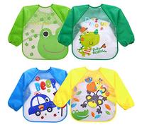 Baberos Bebe Impermeables 4pcs Delantal Ropa Infantil Babero con Mangas Larga Baberos Guarderia, Babero Mangas de Bebé Unisexo Niños Niñas 6 Meses a 3 Años
