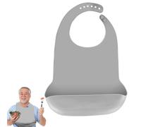 Baberos de silicona lavables para adultos, baberos reutilizables para adultos para hombres y mujeres, baberos impermeables para adultos, ancianos y discapacitados (gris)