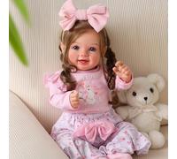 BABESIDE Muñeca Reborn Niña 20 Pulgadas, Bebé Reborn Realista con Cuerpo de Tela Suave, Pelo Largo Castaño, Ropa y Accesorios, Muñeca Bebé para Niños Desde 3 Años