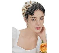 BABEYOND 1920s Fascinator Mesh Veil Diadema Nupcial Fiesta de Té Velo para Mujeres, Beige, Talla única