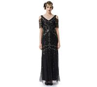 BABEYOND 1920s Flapper Vestido de cóctel Largo Vestido de Noche Palabra de Longitud Vestido de Lentejuelas Gatsby Party, Negro y Dorado, Small