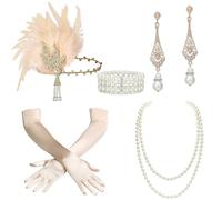 BABEYOND Accesorios de los años 20 para mujer, accesorios del Gran Gatsby, diadema de flapper, tocado, collar de perlas, guantes para mujer