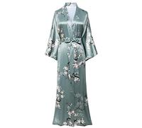 BABEYOND - Bata larga de satén para mujer, para verano, kimono, estampado de flores, albornoz, quimono, para mujer, larga, con flores, bata para dormir, para fiestas de pijama, Stil3