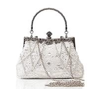 BABEYOND Bolso de mano de los años 20 con perlas Gatsby, bolso de mano de noche de los años 20, con cuentas, accesorios para disfraz de Gatsby, blanco, One Size, Minimal