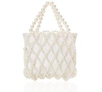 BABEYOND Bolso de mano de perlas para mujer, bolso de noche con cuentas de cubo para novia, bolso formal reticulado con bolsa interior para fiesta o boda, Blanco sucio