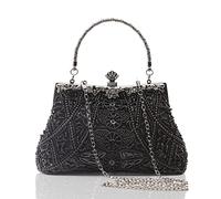 BABEYOND Bolsos de mano de noche para mujer, accesorios de los años 20 para mujer, bolso de noche Gatsby, bolso de noche vintage con cuentas y perlas, Black, Talla única