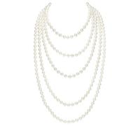 BABEYOND Cadena de perlas de imitación de moda Flapper Art Deco 1920s Gatsby accesorios de traje largo collar de perlas, 150cm, Cuentas de imitación brillantes hechas a mano, Perla