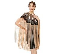 BABEYOND Chal largo de los años 20 con flecos y lentejuelas para fiesta, Estilo 2: negro y dorado, Talla única