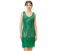 BABEYOND de la Mujer Vestidos 1920s de charlestón Gran Gatsby de Flecos Beaded Cuello V Vestido Verde Verde