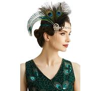 BABEYOND Diadema de plumas de los años 20, accesorio para el cabello de Gatsby, color verde