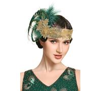 BABEYOND Diadema de plumas de los años 20, diadema de lentejuelas con cuentas Gatsby, accesorios para mujer (verde)