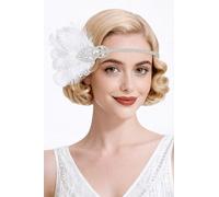 BABEYOND Diadema de plumas de los años 20, diseño de Gran Gatsby, accesorio de fiesta vintage Art Deco (blanco)