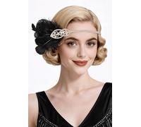 BABEYOND Diadema de plumas de los años 20, diseño de Gran Gatsby, accesorio de fiesta vintage Art Deco (negro)