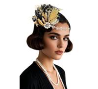 BABEYOND Diadema de plumas de los años 20, gran accesorio de Gatsby para mujer, tocado de Charleston, accesorio para disfraz de carnaval, negro y dorado