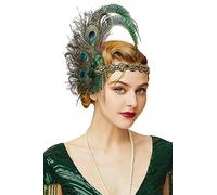 BABEYOND Diadema de plumas de los años 20 para mujer, estilo años 20, charlestón, gran Gatsby, disfraz de mujer, color verde oscuro