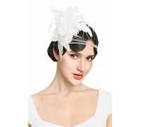 BABEYOND Diadema de plumas de los años 20, tocado vintage para fiesta de Gatsby, disfraz de los años 20 (blanco)