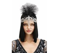 BABEYOND Diadema elástica Gatsby de los años 20, tocado con plumas y diamantes de imitación para fiestas, bodas o eventos Art Deco, color negro