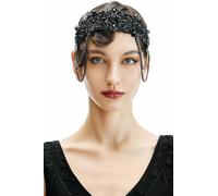 BABEYOND Diadema estilo flapper de los años 20, diadema de los años 20, gran diadema de Gatsby para mujer, accesorio vintage para el cabello, color negro