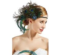 BABEYOND Diadema para mujer con plumas de pavo real, estilo años 20, inspirada en Gran Gatsby, accesorio pavo real