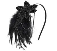 BABEYOND Diadema vintage de los años 20 de los años 20, diadema con cuentas de plumas y cristal, accesorios para disfraz de Gatsby, accesorios de los años 20 (negro)