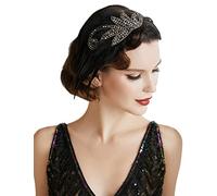 BABEYOND Diadema vintage de los años 20, tocado de los años 20, diadema con cuentas de plumas, diadema de cristal, accesorio para disfraz de Gatsby, accesorios de los años 20