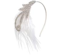 BABEYOND Diadema vintage de los años 20, tocado de los años 20, diadema con cuentas de plumas, diadema de cristal, accesorio para disfraz de Gatsby, accesorios de los años 20