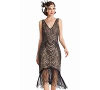Babeyond Flapper Vestidos de los años 20 con Cuello en V con Flecos y Gran Vestido Gatsby - Multi - Medium