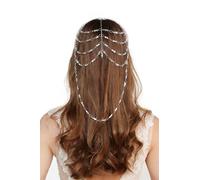 BABEYOND Gorro vintage de los años 20 con cuentas - Accesorio para el cabello con cadena de cristal, tocado bohemio para ocasiones especiales (plateado)