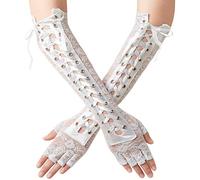 BABEYOND - Guantes de codo largos para disfraz de fiesta, con cordones, con brazos, para calentadores - Blanco - Talla única