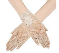 BABEYOND Guantes de encaje para mujer, guantes de satén para boda, guantes de encaje, guantes de fiesta de ópera, guantes de fiesta de los años 20, accesorios de disfraz para mujer, beige, 55