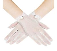 BABEYOND Guantes de Encaje y Satén para Mujer - Boda, Fiesta de Ópera, Años 20 - Accesorios de Disfraz, Blanco-22cm