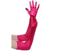 BABEYOND Guantes de Satén Largos para Mujer, Vintage Estilo Art Deco para Boda Fiesta Ópera, Hasta el Codo Rojo rosado 55 cm