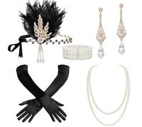 BABEYOND Juego de accesorios para disfraz de Flapper Gatsby de los años 20, diadema de perlas, collar y guantes