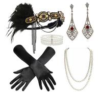 BABEYOND Juego de accesorios para disfraz de Gatsby de los años 20, con diadema, collar de perlas, guantes y soporte de plástico, Juego de 124, Talla única