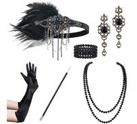 BABEYOND Juego de accesorios para mujer, accesorios para disfraz de Gatsby de los años 20, incluye diadema, collar y guantes