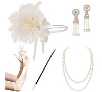 BABEYOND Juego de accesorios para mujer, accesorios para disfraz de Gatsby de los años 20, incluye diadema, collar y guantes