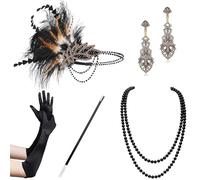 BABEYOND Juego de accesorios para mujer, accesorios para disfraz de Gatsby de los años 20, incluye diadema, collar y guantes