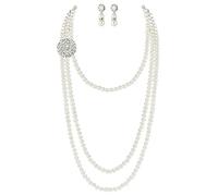 BABEYOND Juego de joyas vintage de perlas largas, estilo años 20, collar con broche y pendientes, adecuado para bodas, bailes, fiestas y ocasiones festivas, Zinc