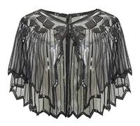 BABEYOND Pañuelos para mujer, estola para vestido de noche, estilo retro de los años 20, para boda, fiesta, novia, chal, disfraz de Gatsby, accesorios, Negro , einheitsgroße