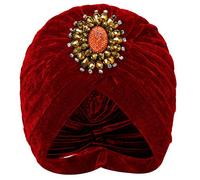 BABEYOND Sombrero Turbante para Mujer con Broche de Cristal extraíble de los años 20, Estilo Retro, con Plumas, Turbante, borgoña, Talla única