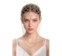 BABEYOND Tocado de cuentas de cristal vintage de los años 20, joyería decorativa para el cabello con borlas y cristales para disfraces (dorado)