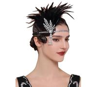 BABEYOND Tocado de flapper para mujer, diadema de plumas de los años 20, accesorio de Gatsby, color negro
