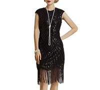 Babeyond - Vestido de charlestón con Estilo de los años 20, del Gran Gatsby, con Flecos y Cuello de Pico, Negro -, XL