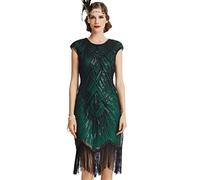 BABEYOND - Vestido de charlestón con Estilo de los años 20, del Gran Gatsby, con Flecos y Cuello de Pico, Verde, XXXL