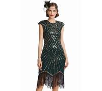 BABEYOND - Vestido de charlestón con Estilo de los años 20, del Gran Gatsby, con Flecos y Cuello en V - Verde - XXX-Large
