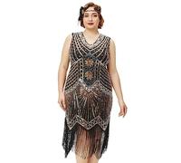 BABEYOND - Vestido de charlestón para Mujer, Estilo años 20, Vestido del Gran Gatsby con Flecos, Cuentas y Cuello de Pico, Talla Grande, Oro, XXL